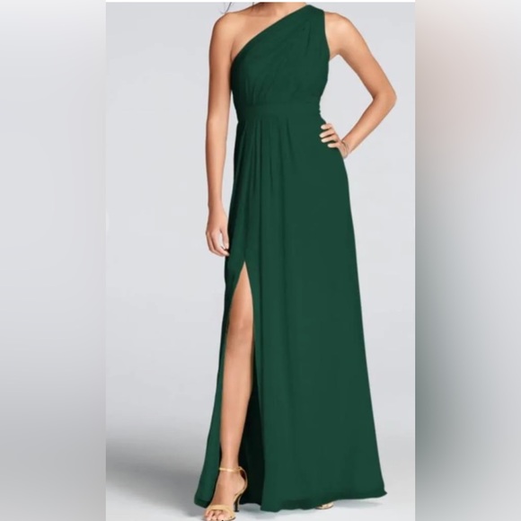 David's Bridal Dresses & Skirts - DAVIDS BRIDAL LONG CHIFFON ONE SHOULDER SIZE 16 COLOR JUNIPER